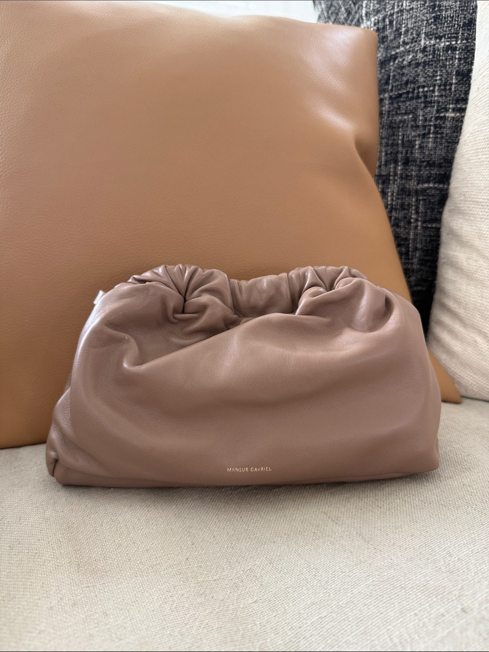 Mansur Gavriel Dusty Taupe Ruched Leather Clutch